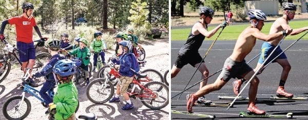 Bend Endurance Academy mountain bikers practice on the pump track at the Montessori Center of Bend as part of an after school camp. BEA also offers a successful nordic summer program, where youth racers train on roller skis during the off-season. 