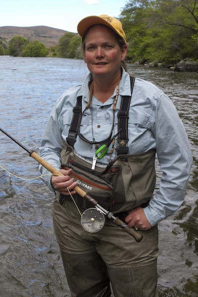 Fly-fishing angler Amy Hazel on the Deschutes River in Maupin, Oregon.