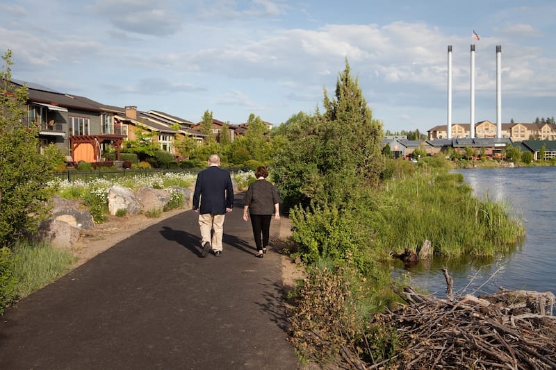 Bill Smith and wife, Trish, at the Old Mill District in Bend, Oregon.