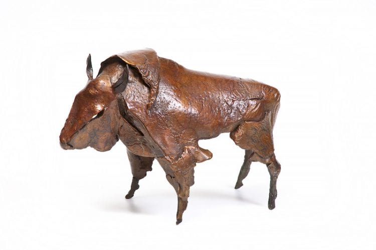 Bronze sculpture of a buffalo by Central Oregon artist Danae Miller.