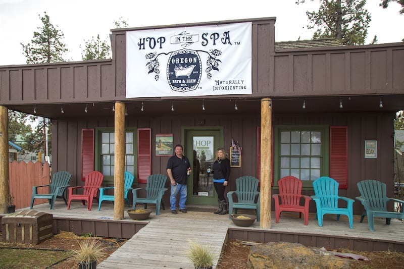 Owners Mike Boyle and Sally Champa at Hop in the Spa in Sisters, Oregon