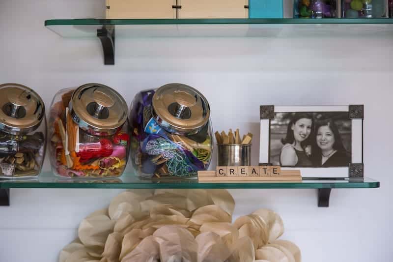 Hiding clutter in a she shed in Bend, Oregon.