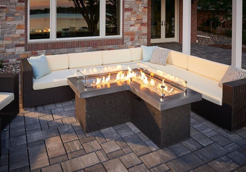 A fire feature on a home's patio in Bend, Oregon