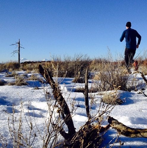 Lucas Alberg running in the winter at Horse Butte near Bend, Oregon