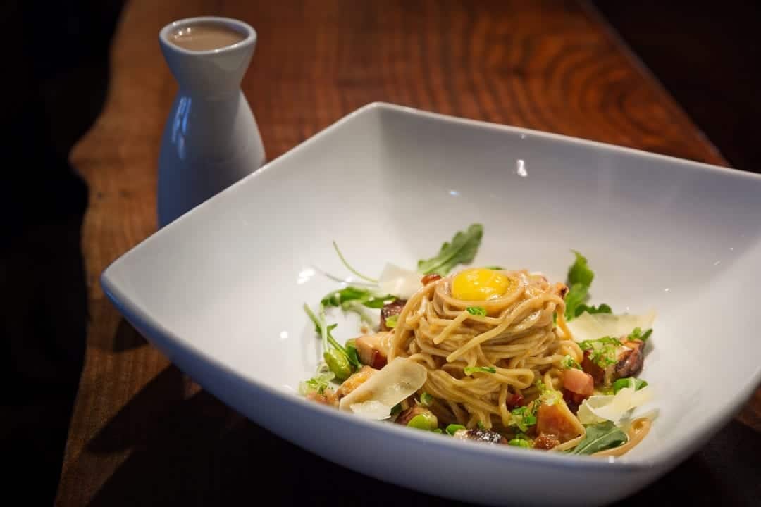 Ramen Carbonara from 5 Fusion in Bend, Oregon