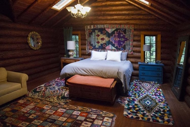 Interior Bohemian style of Loloma Lodge on McKenzie River in Oregon