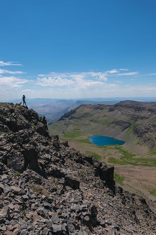 Hiking in Steens Mountain with Wildhorse Lake in the background