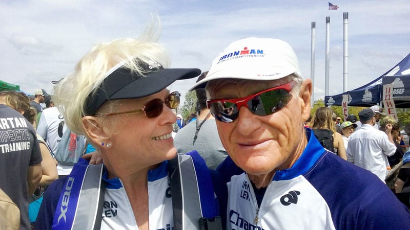 Lew Hollander and his wife Karen, at the Pole Pedal Paddle competition in Bend in 2019