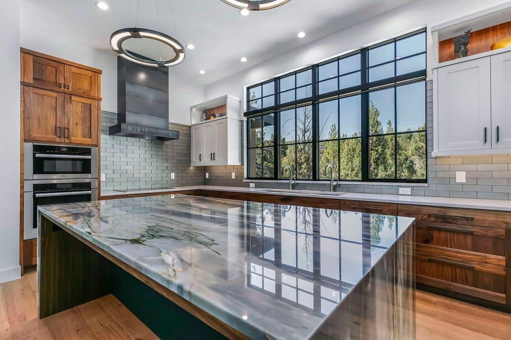 Remodeled kitchen with large island and open windows