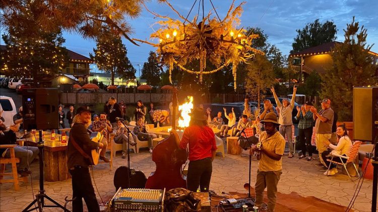 live music at night around a firepit