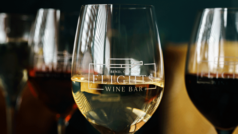 Wine in glasses at Flights Wine Bar