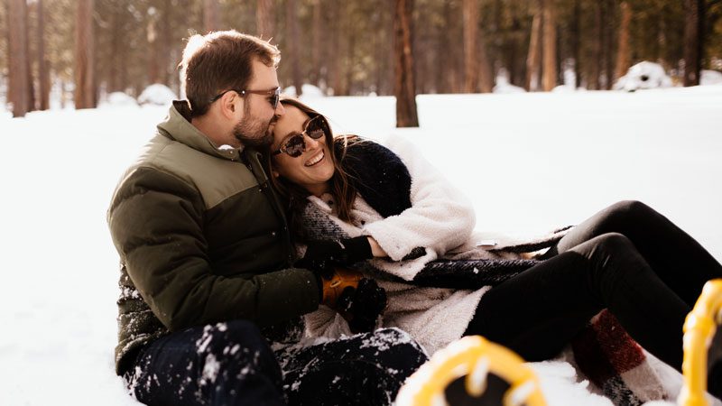 Couple Snowshoeing