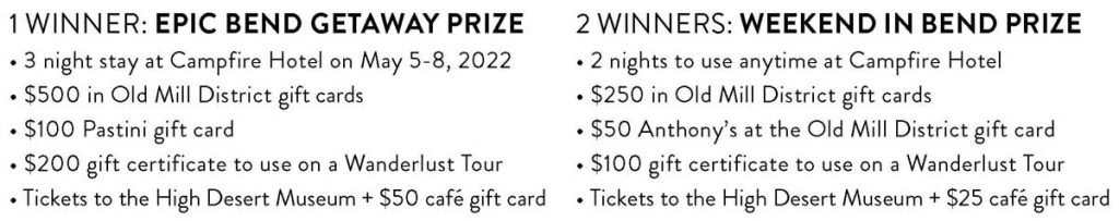 Lists of prizes for 2022 Epic Bend Giveaway