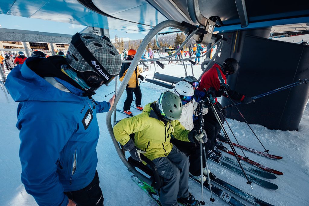 Getting on lift at Mt Bachelor