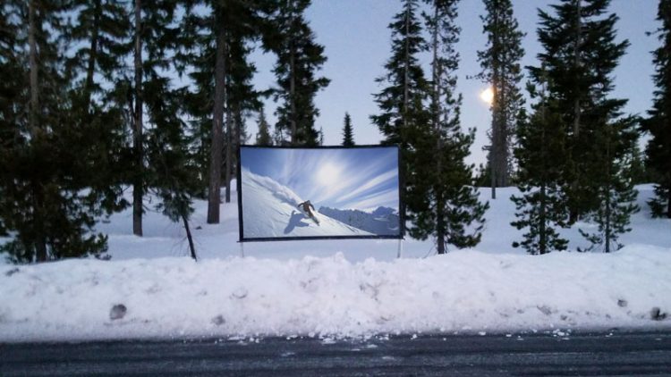 Outdoor movie theater in the snow