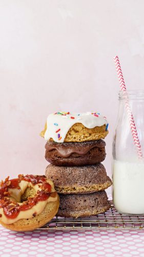 Stack of baked donuts by Chalk to Flour