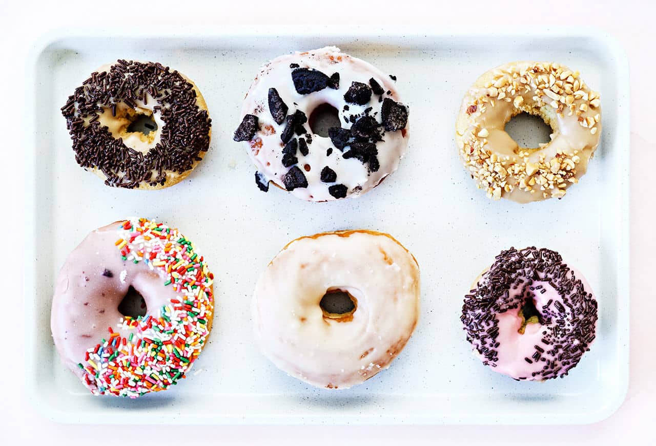6 different flavored donuts from The Dough Nut in Bend