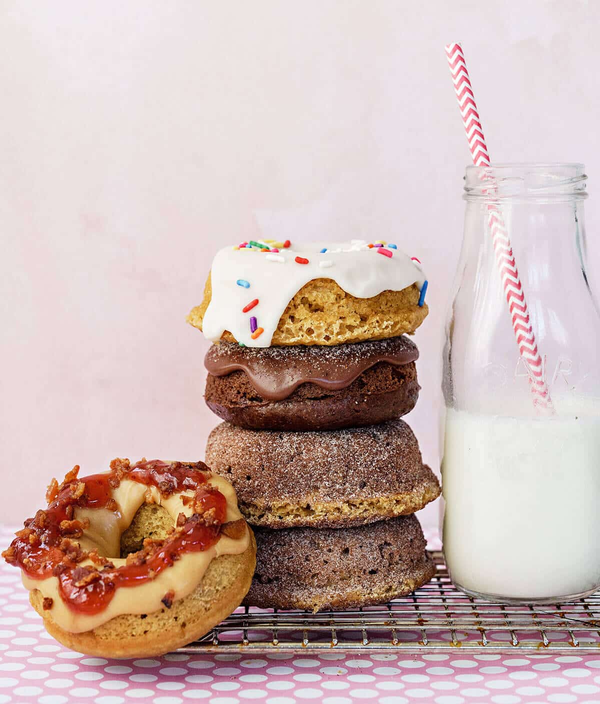 Chalk to Flour donutes stacked with milk