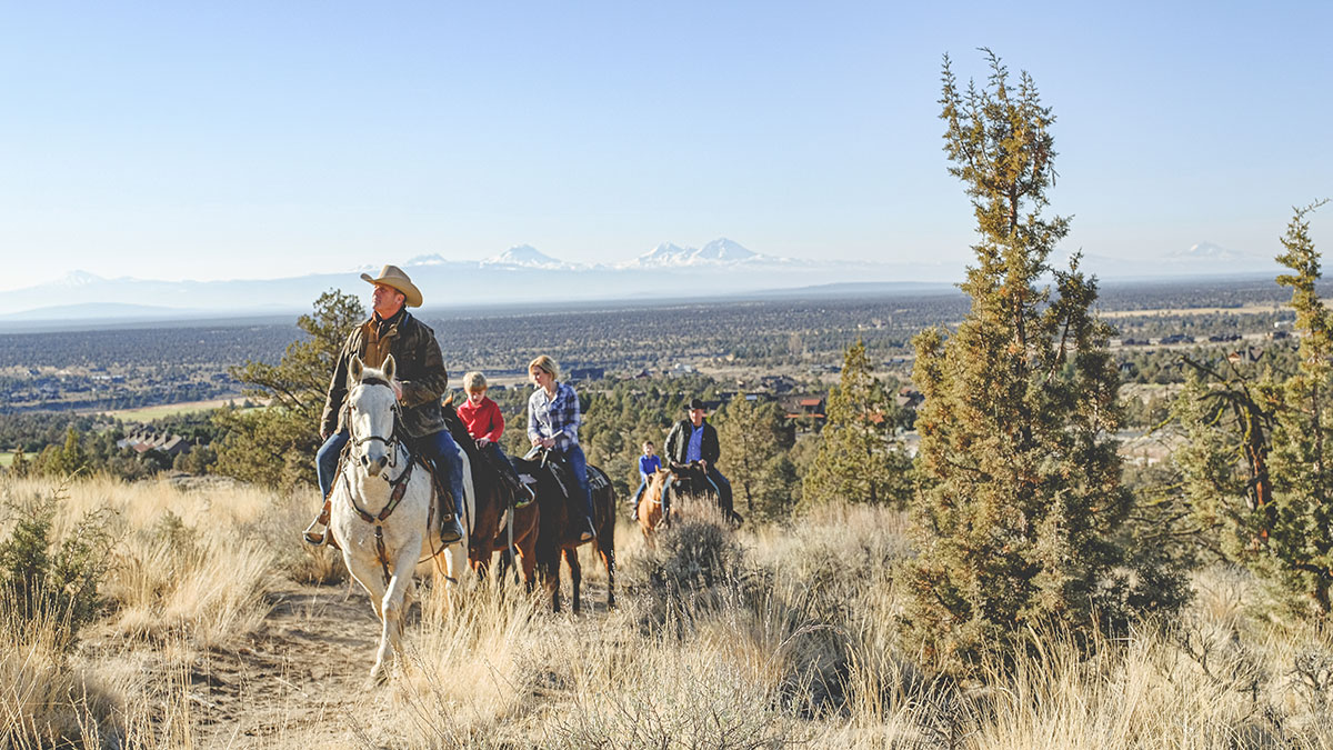 Family horseback riding at Brasada Ranch Oregon