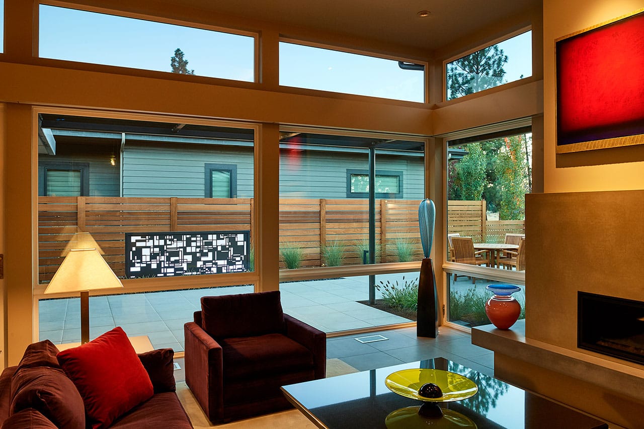 Open concept living room with windows