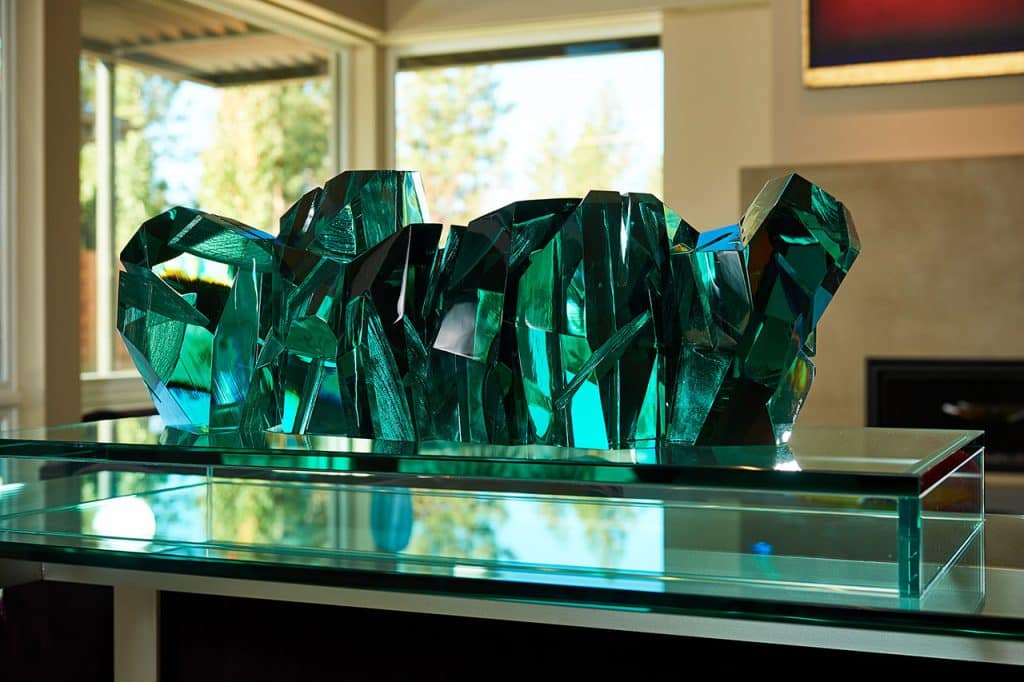 Glass sculpture, teal.