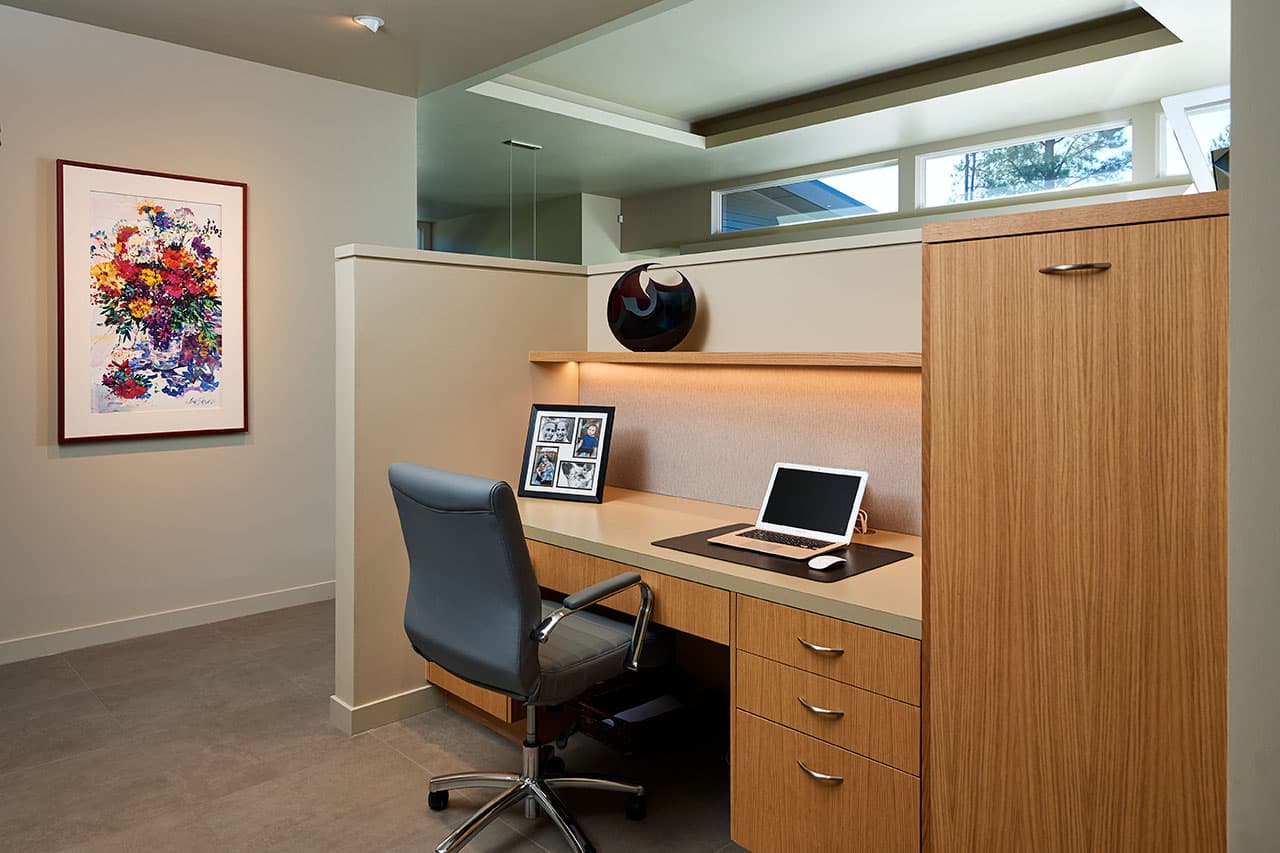 Desk area with ipad and chair