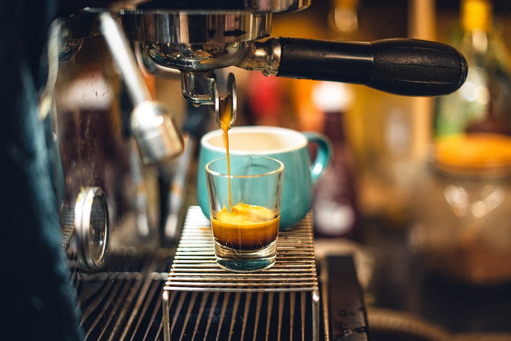 Espresso machine making coffee