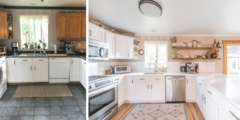 The Kitchen before and after the remodel