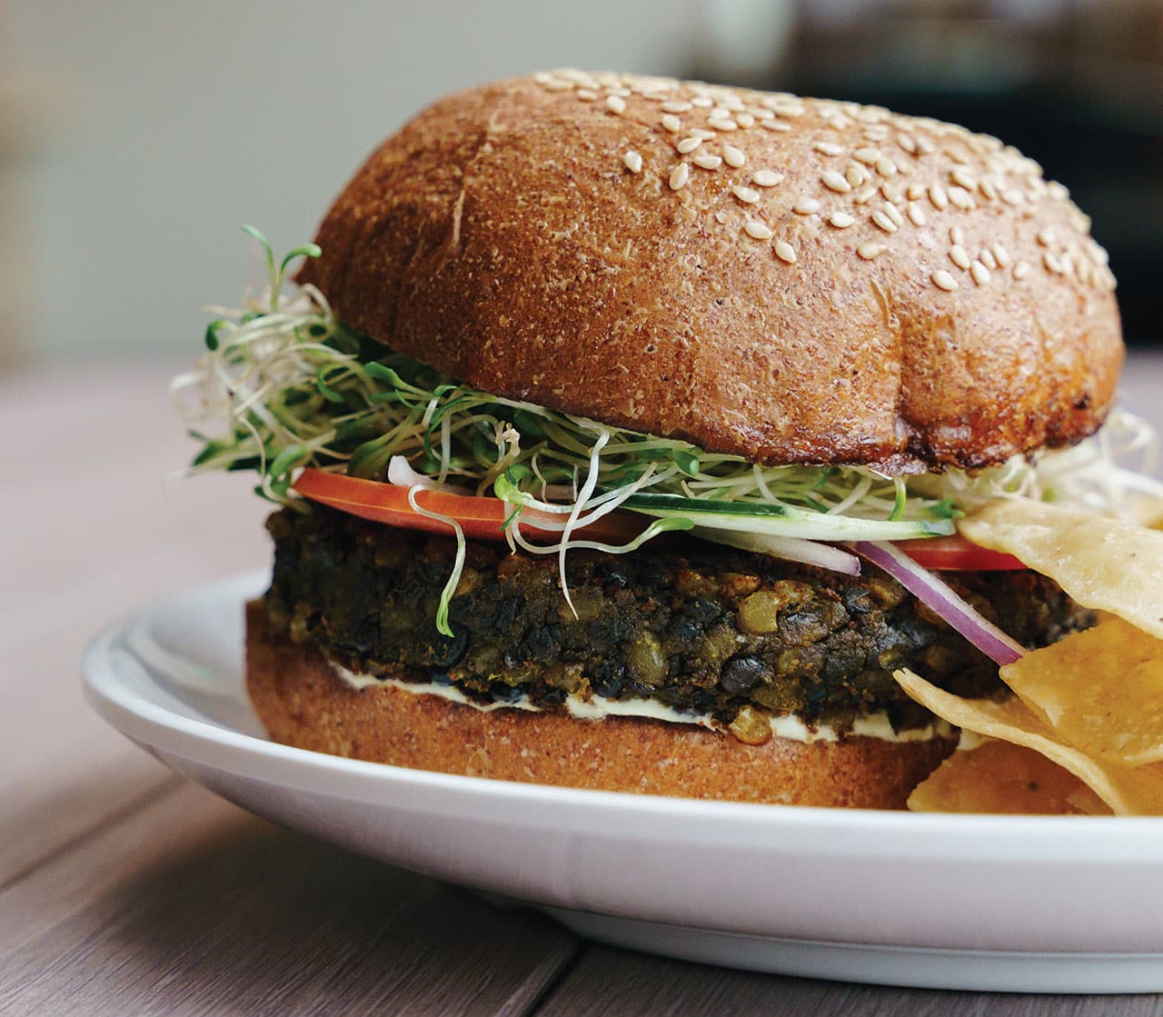 Grassroot burger on a plate