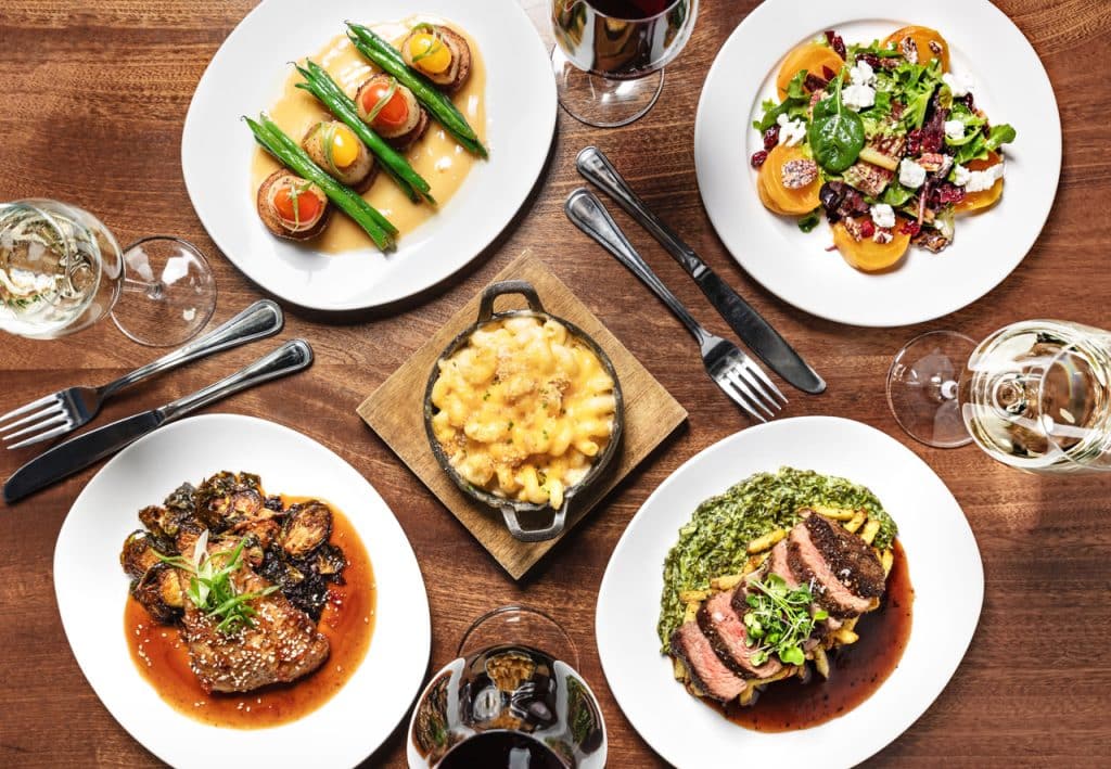 Entres displayed on table at flights wine bar