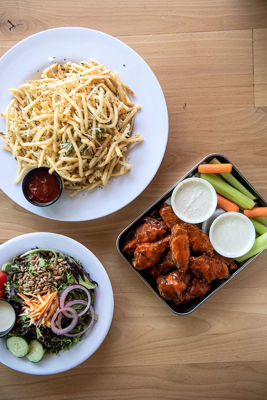 Entrees and sides on table.