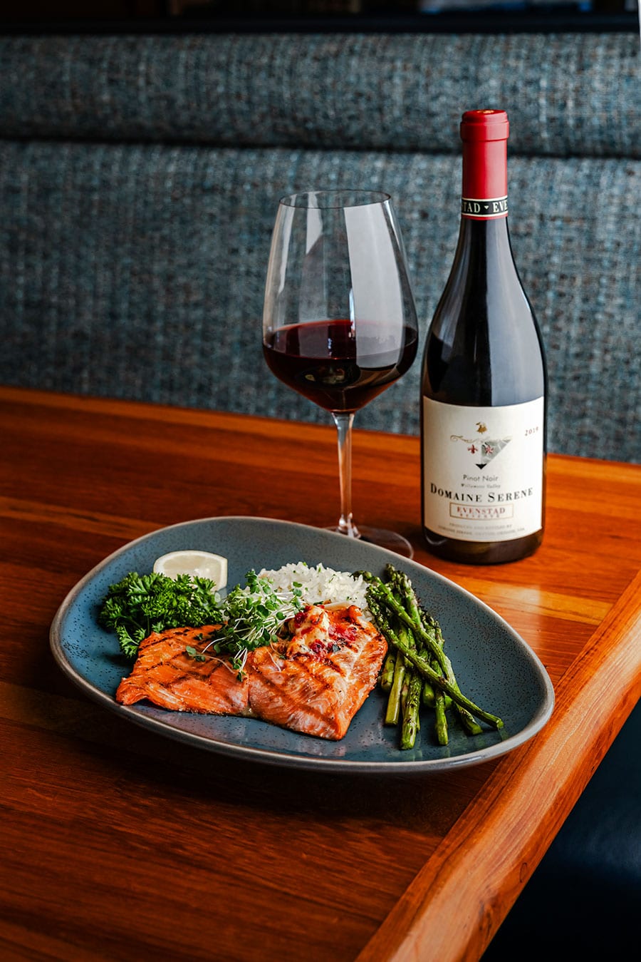 Wine and salmon at Anthonys