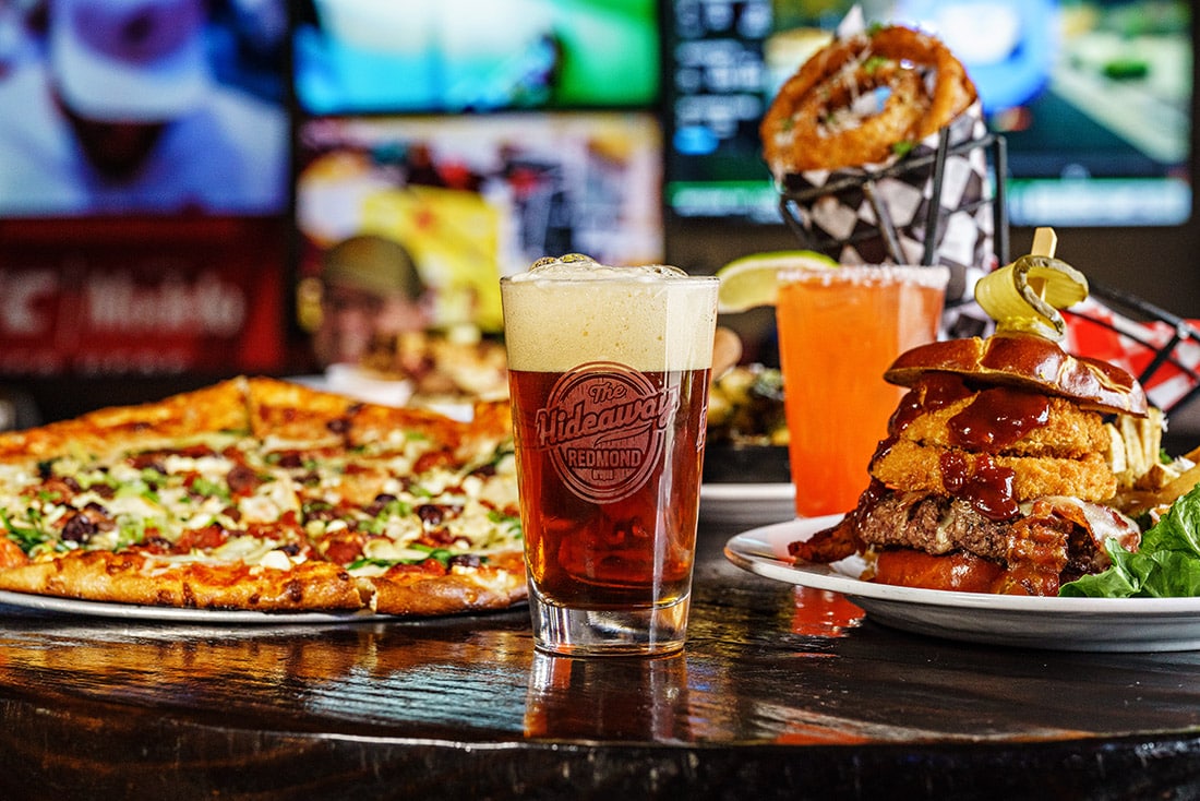Onion rings, pizza and beer Hideaway Tavern in Bend