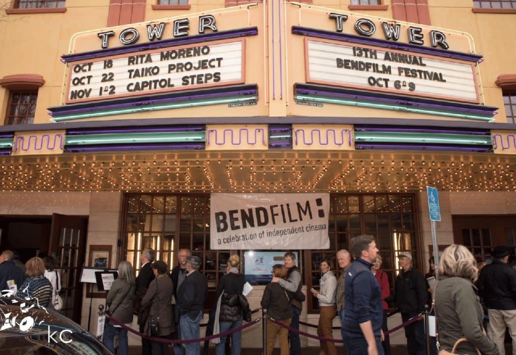 People lined up in front of Tower Theatre for Bend Film Festival