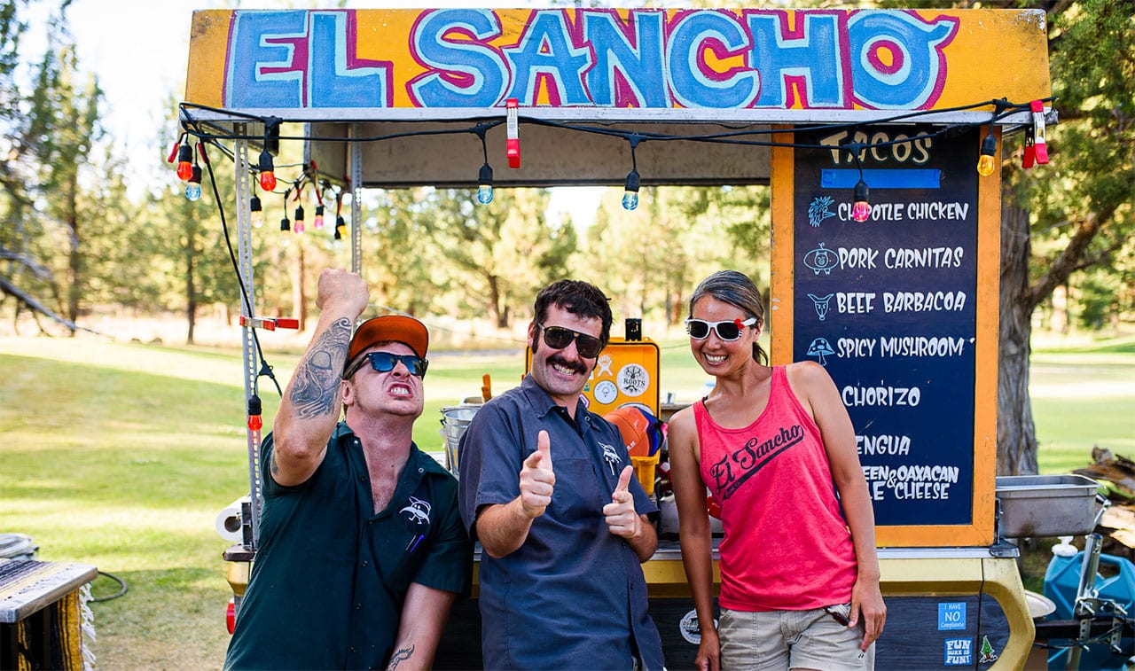 Guests outside food truck