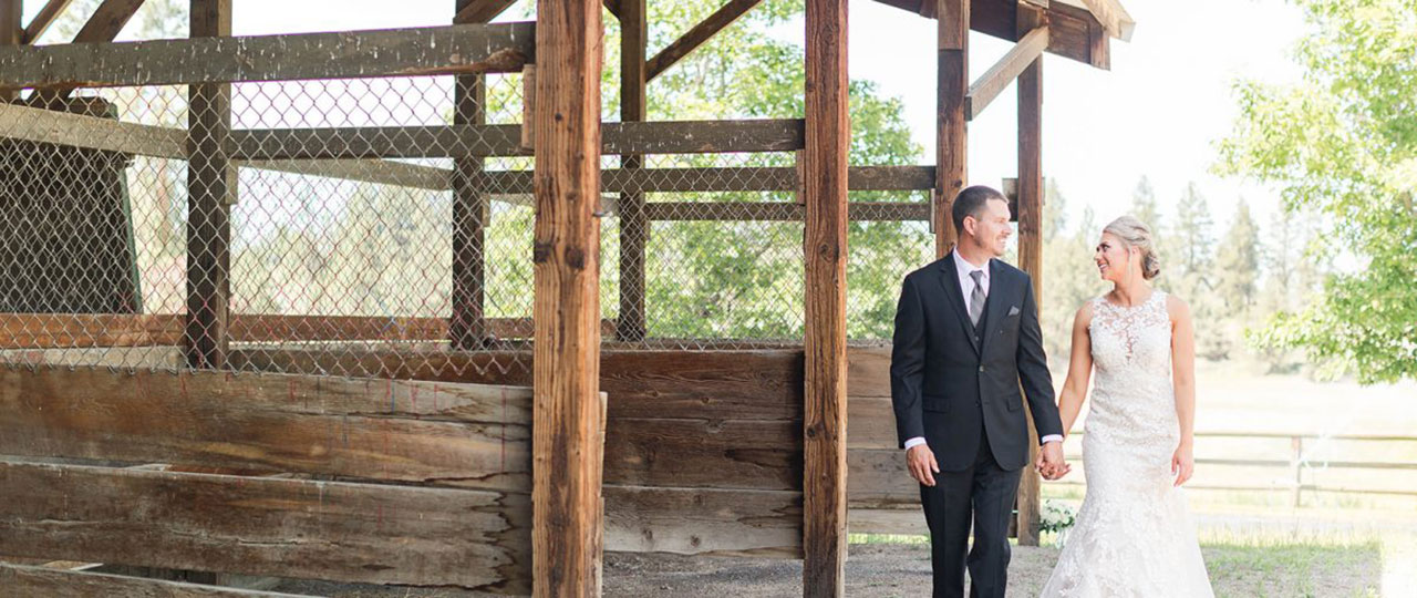 Bride and groom walking