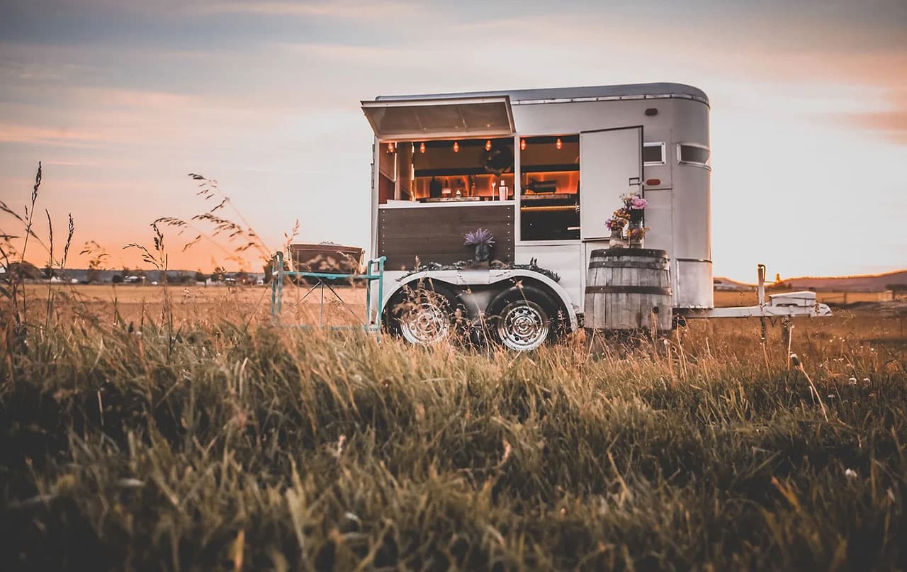 Rollin Spirits Co mobile bar in a field.