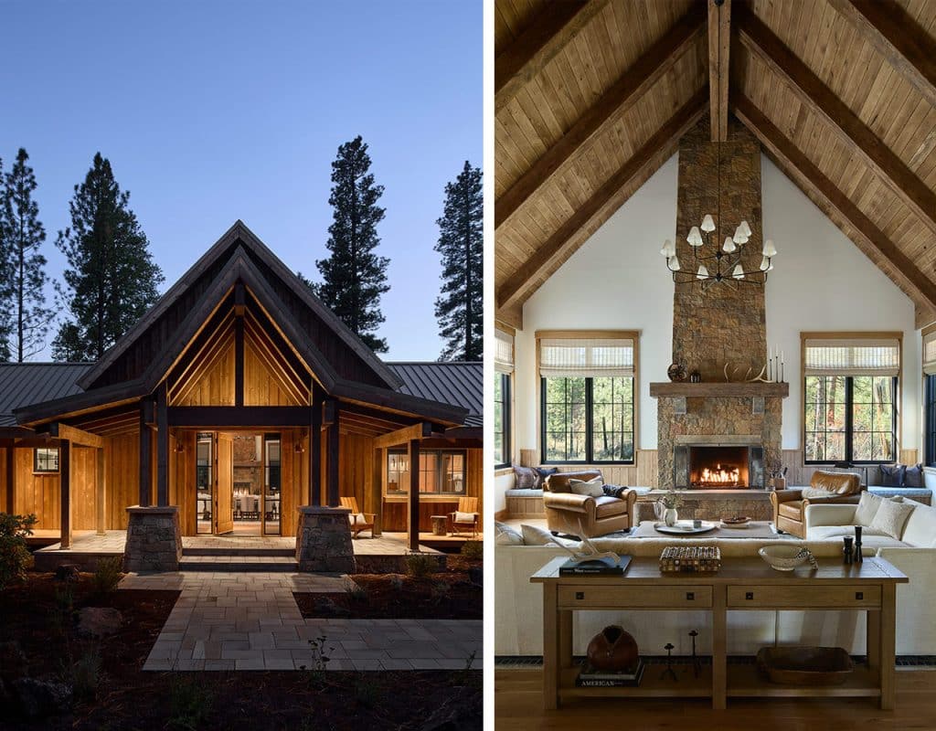 entrance and living room of western inspired home in black butte ranch