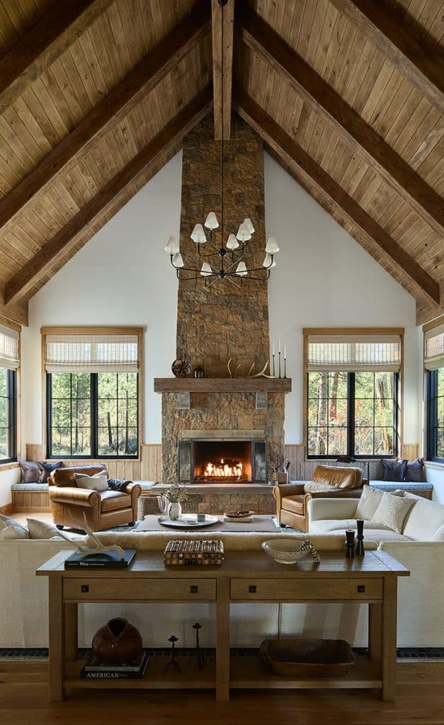 Living room inside western inspired home at Black Butte Ranch