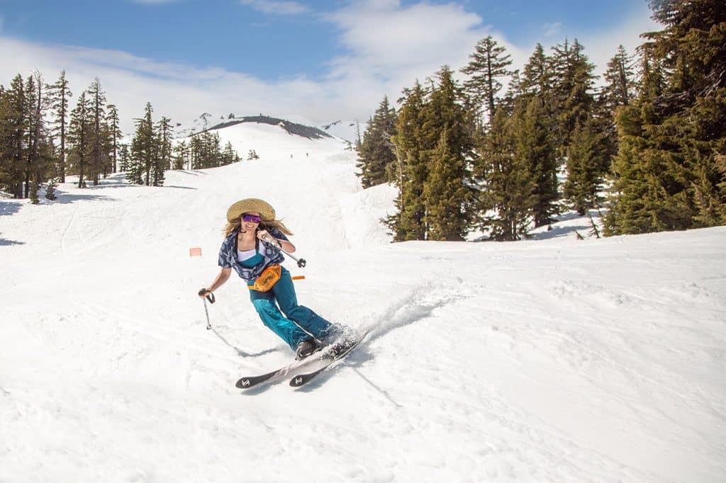 woman spring skiing at mt bachelor