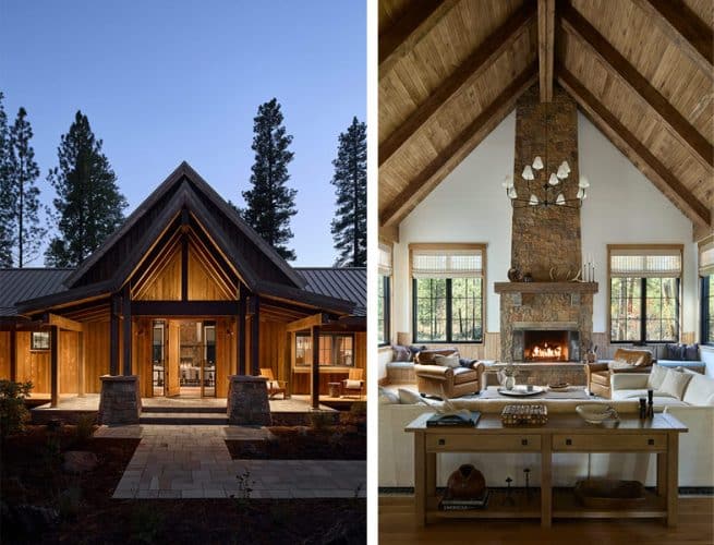 entrance and living room of western inspired home in black butte ranch