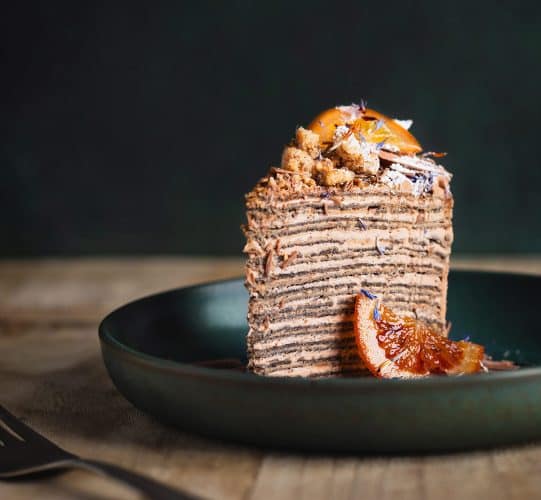 Cut Slice of the Buckwheat Crepe Cake by Foxtail Bakeshop
