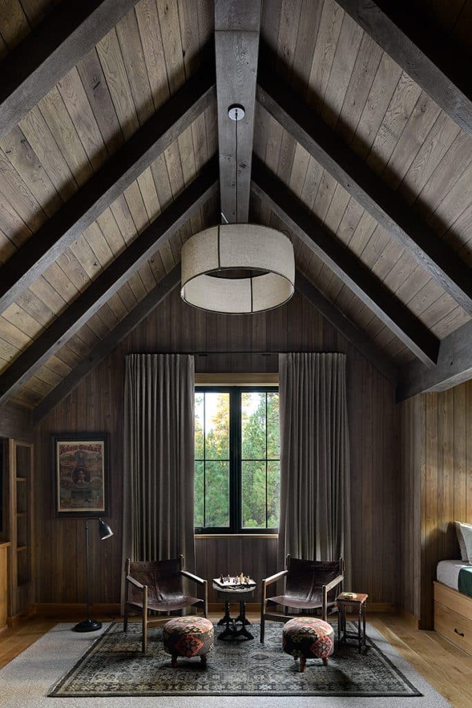 Sitting room inside western inspired home at Black Butte Ranch