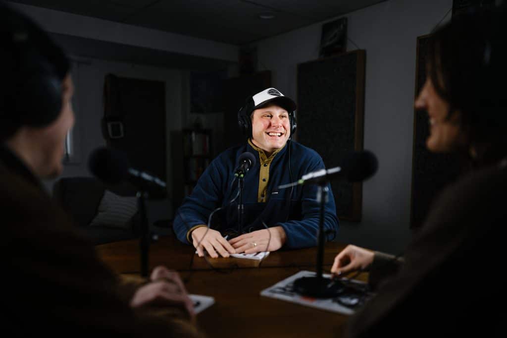 Adam Short recording The Circling Podcast at Bend Magazine