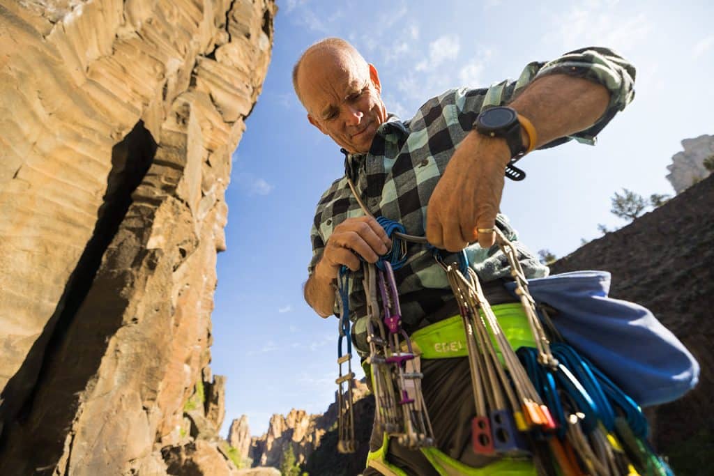 Alan Watts at Smith Rock in climbing gear