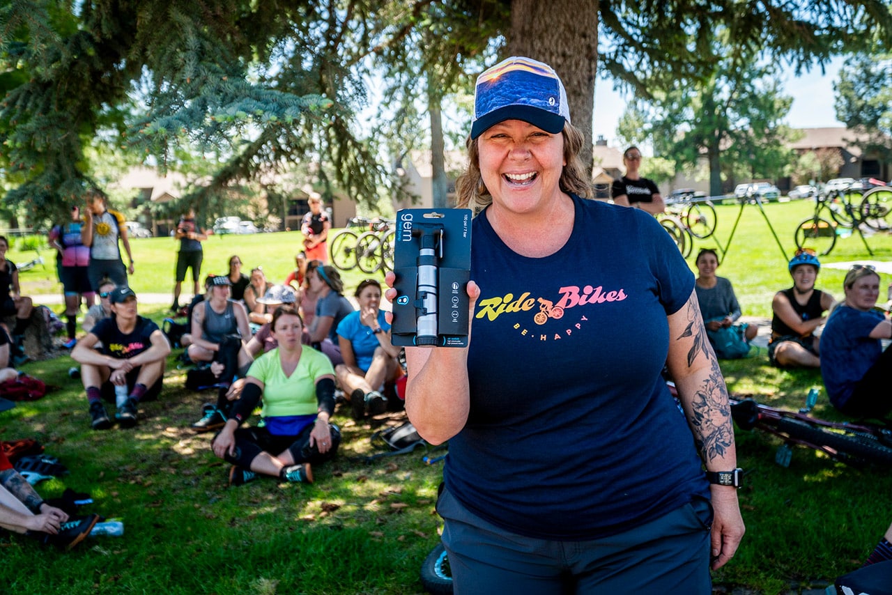 Woman cyclist Winning Crankbrothers Tool in Bend