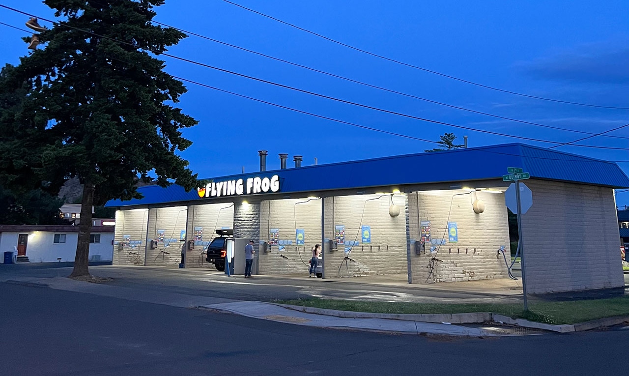 Exterior of car wash at night