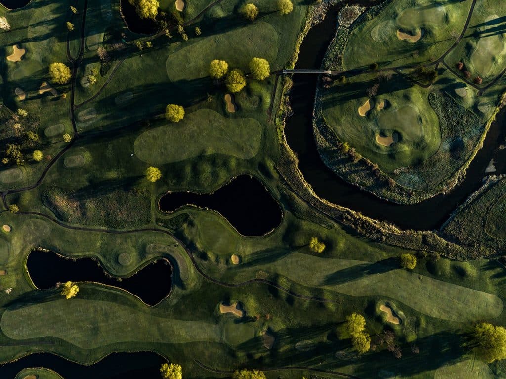 Aerial shot of Meadow Lakes Golf Course in Prineville, Oregon