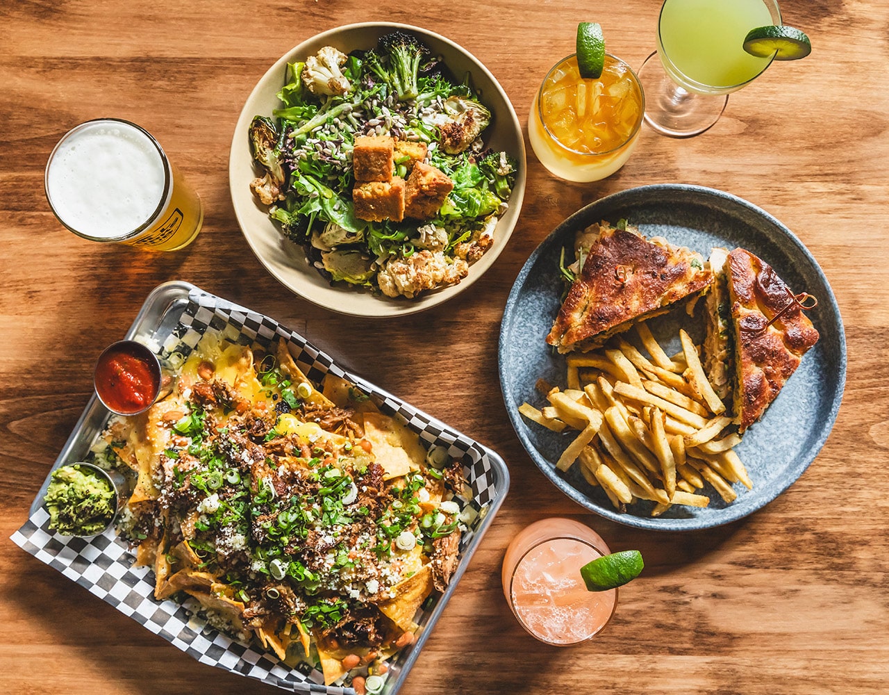 Dinner spread at Mill Works Pub in the Old Mill District