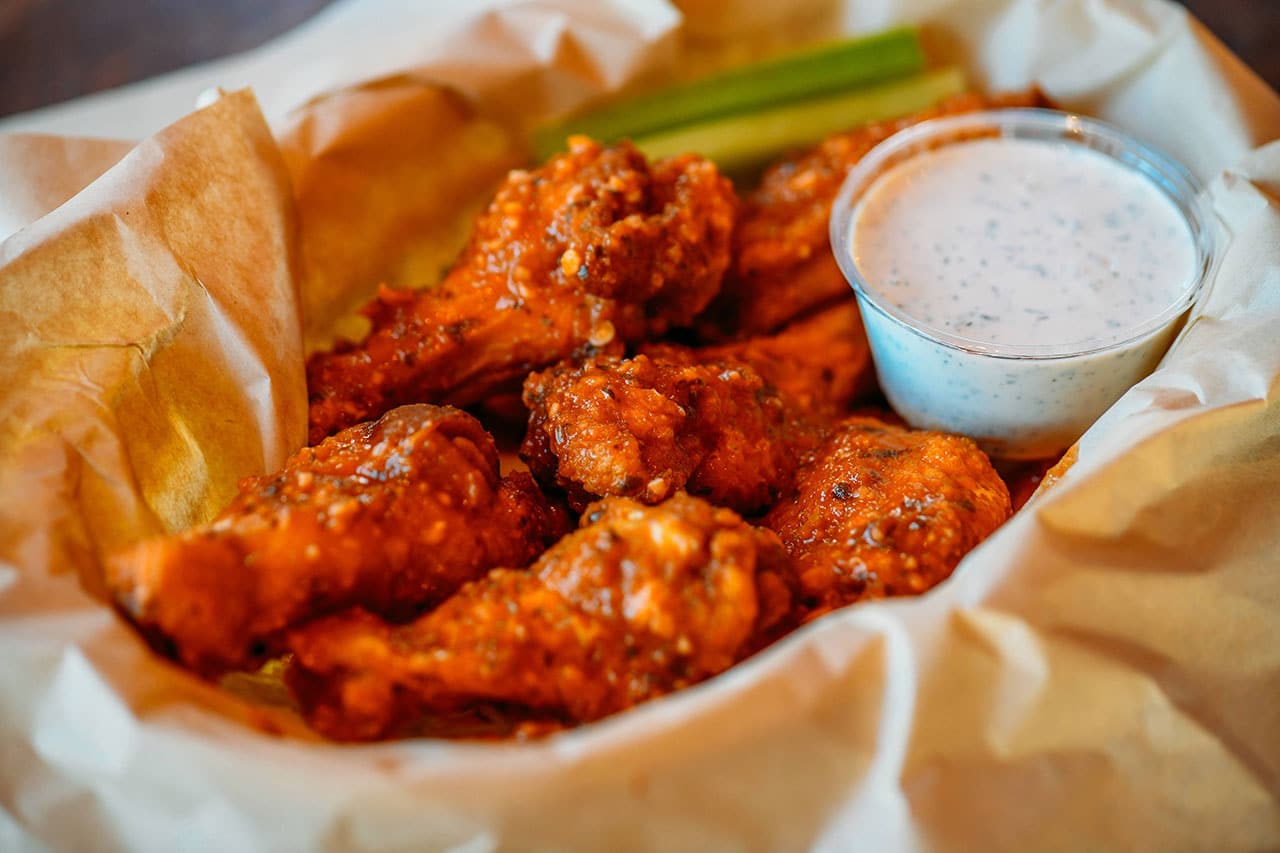 Chicken wings and dip.